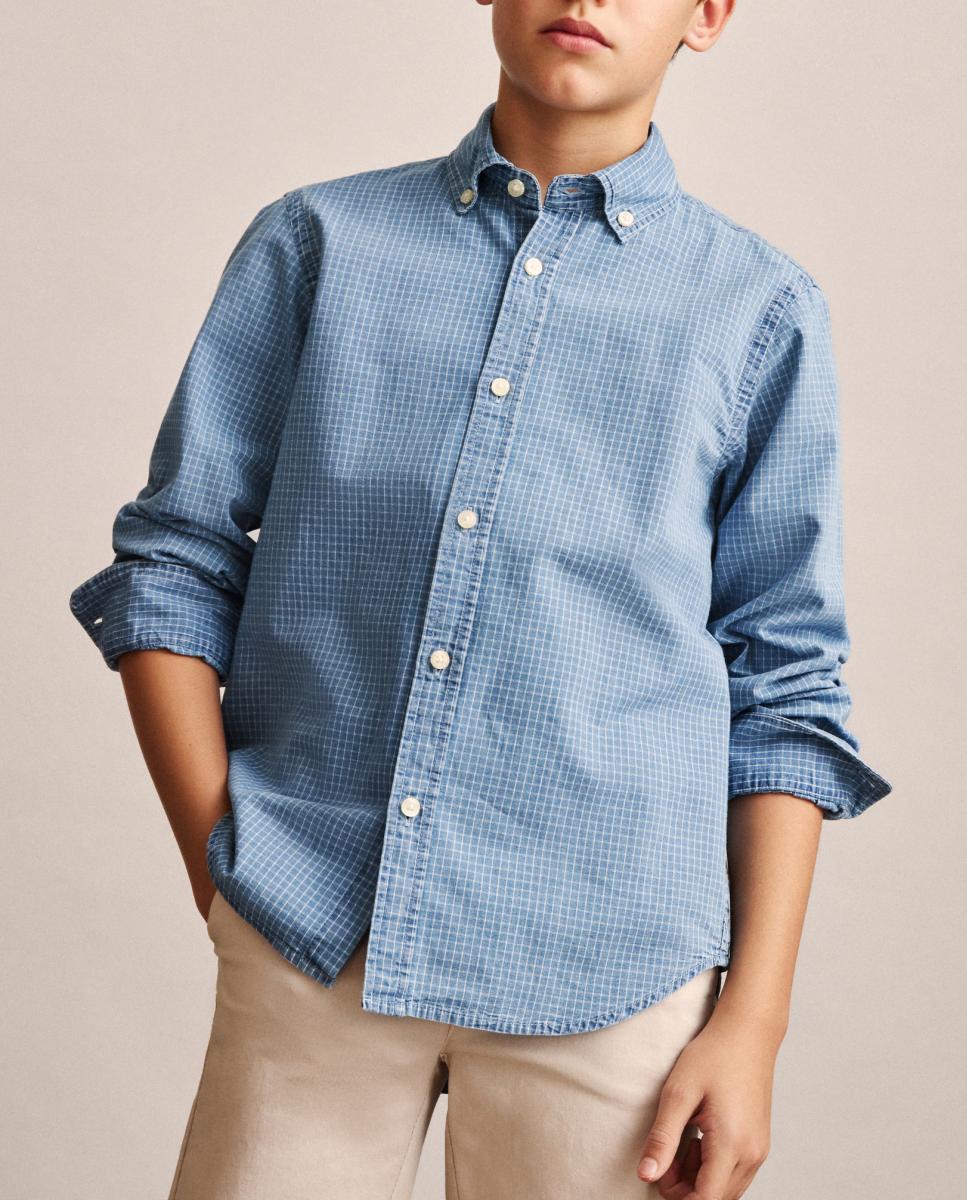 Camisa manga larga denim tejido cuadros de niño — oferta en Primeriti