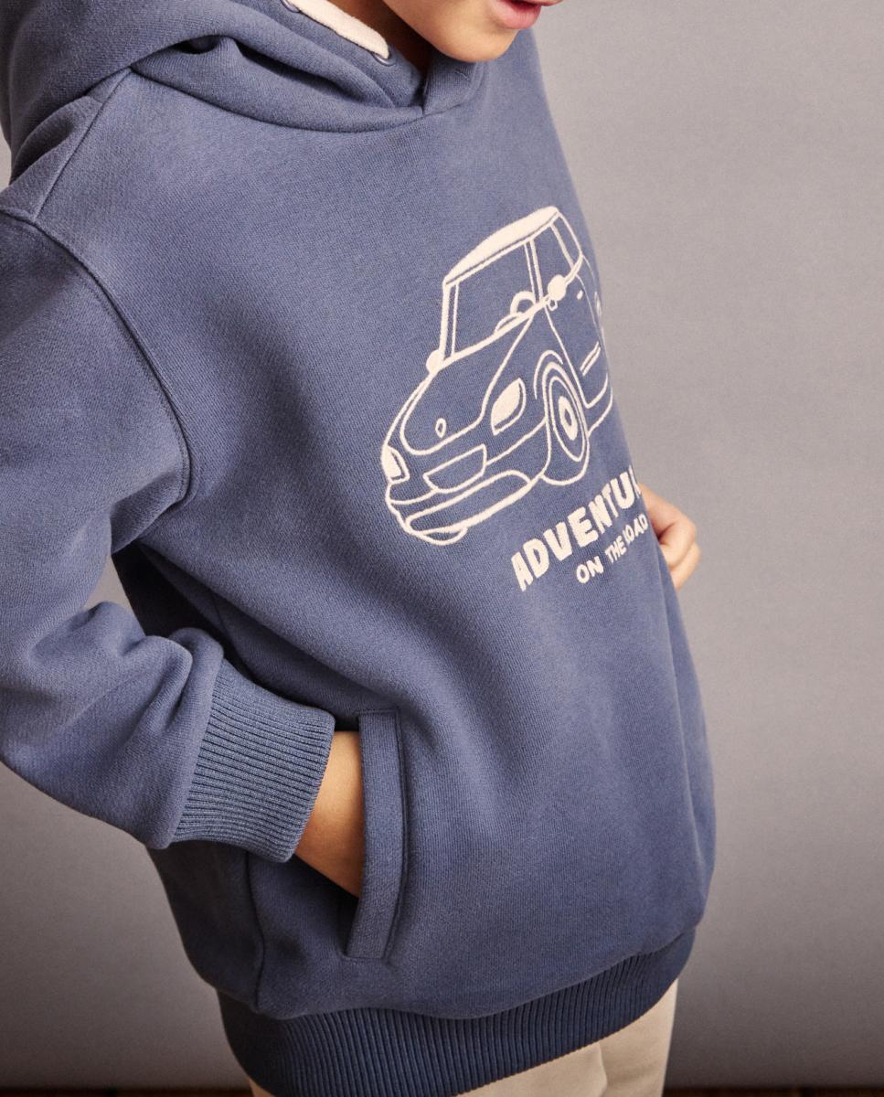Imagen 0 de Sudadera con capucha waffle bolsillo recto y estampado fantasía de niño