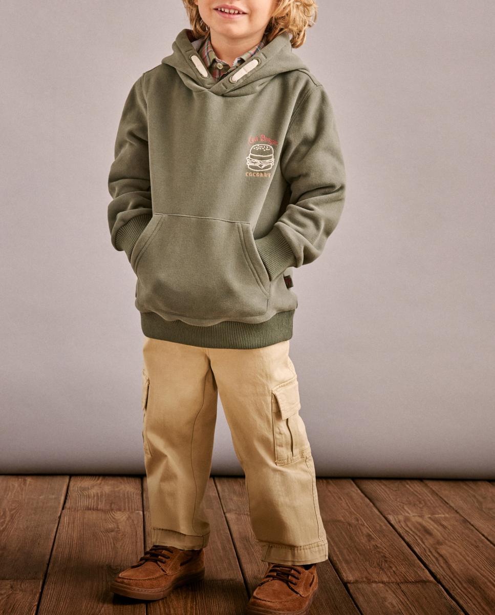 Imagen 0 de Sudadera con capucha oxford bolsillo canguro y estampado fantasía de niño