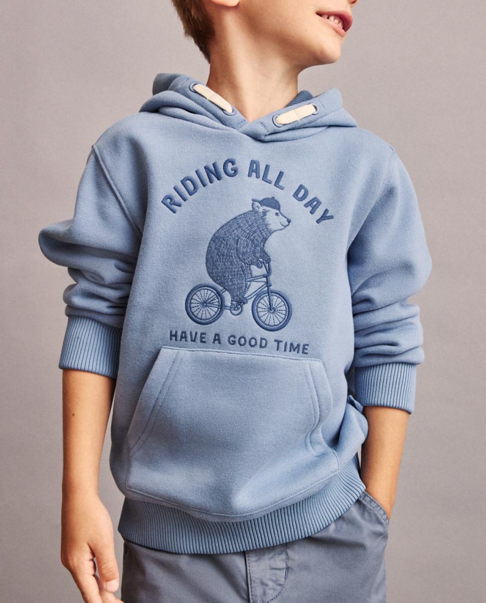 Imagen 0 de Sudadera con capucha waffle bolsillo canguro y estampado fantasía de niño