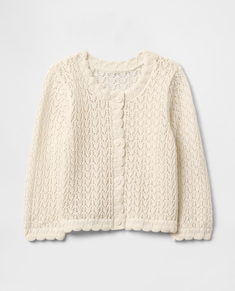 Imagen 0 de Chaqueta de punto de crochet de algodón cuellos redondo de bebé niña