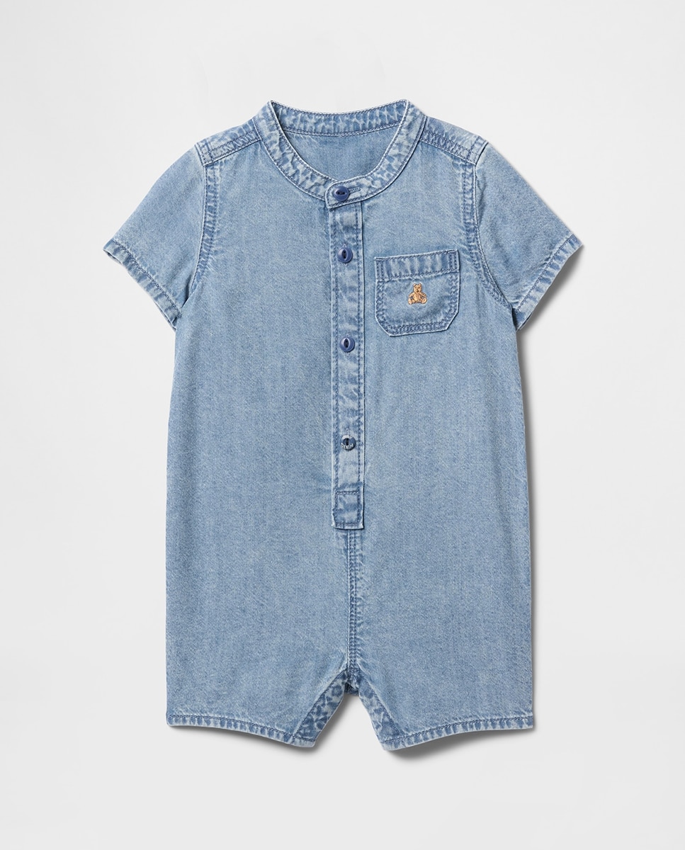 Imagen 0 de Body denim de algodón con cuello redondo y manga corta para bebes