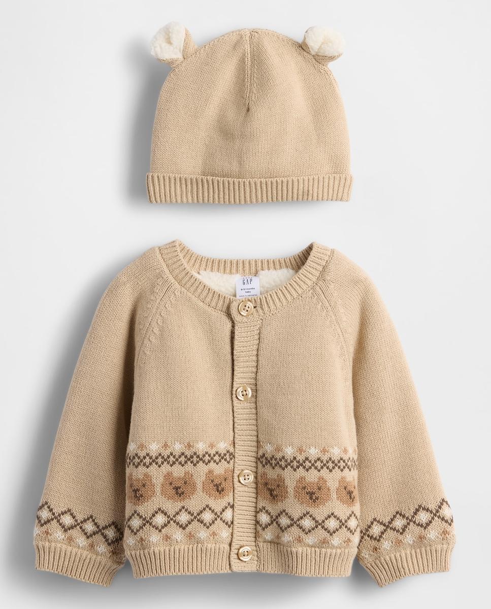 Imagen 0 de Conjunto de bebé de jersey y gorro con fantasía de oso y forro polar