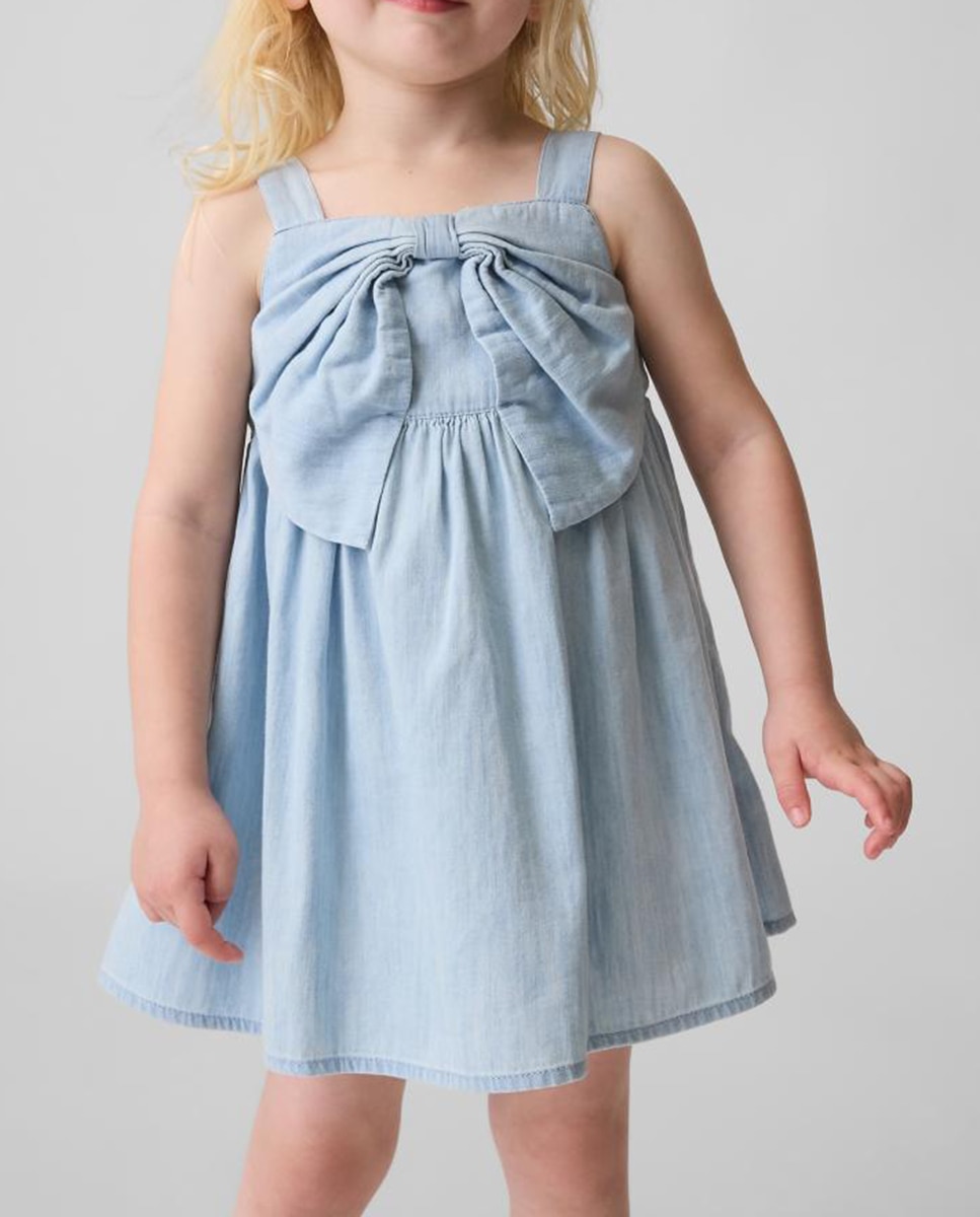 Imagen 0 de Vestido denim corto con lazo de bebé