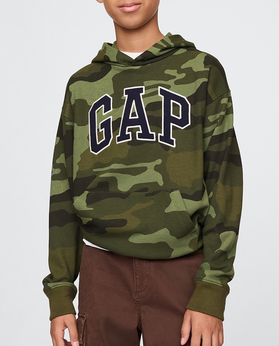 Imagen 0 de Sudadera con capucha logotipo de Gap en la parte delantera y bolsillo Kanga de niño
