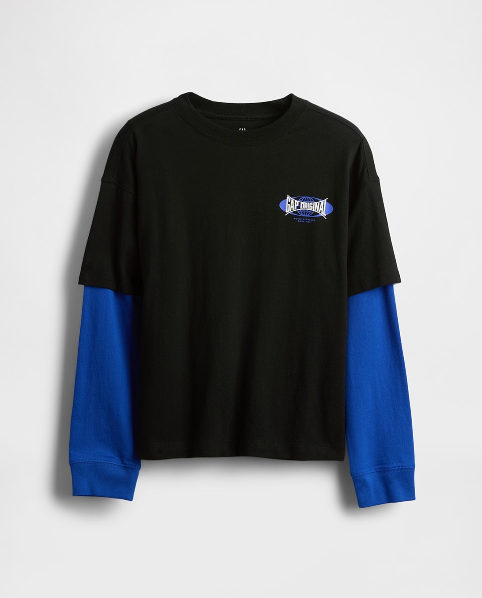 Imagen 0 de Camiseta de niño efecto doble prenda