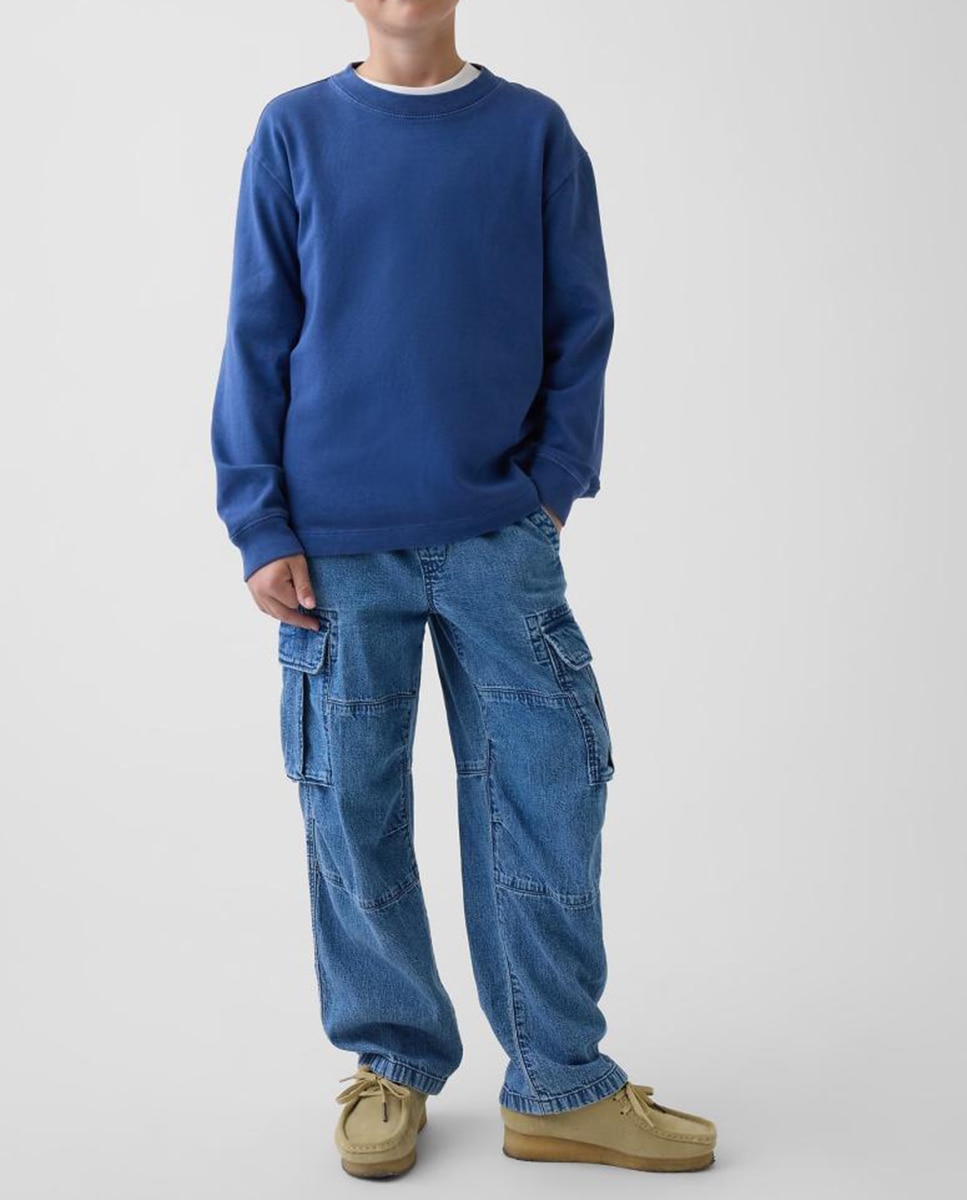 Imagen 0 de Pantalón vaquero de niño cargo con cintura elástica y cordones
