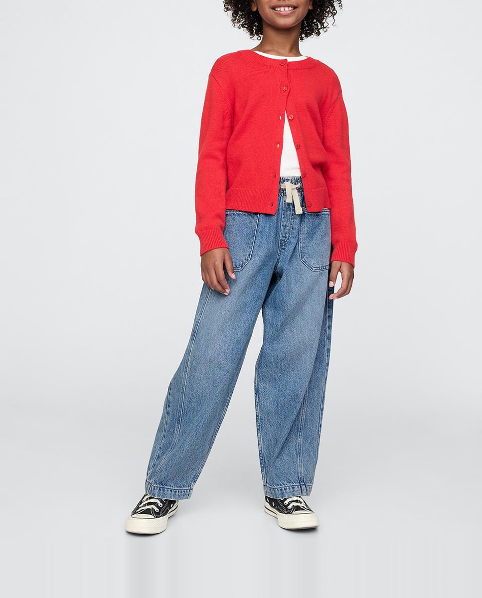 Imagen 0 de Pantalón vaquero holgado con cintura elástica con cordones de niña