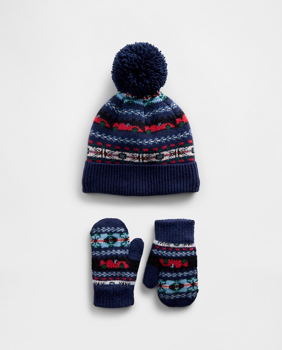 Imagen 0 de Conjunto para bebé y niño pequeño de gorro y manoplas con pompón Fair Isle