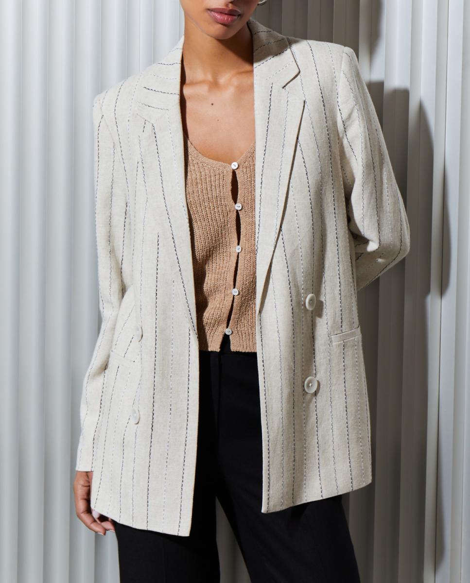Imagen 0 de Blazer de mujer rayas lino estructura