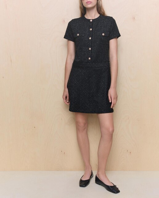 Imagen 0 de Vestido corto con botones jacquard de manga corta