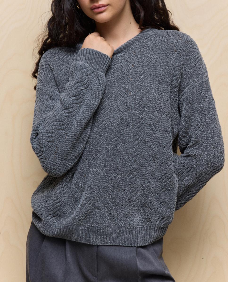Imagen 0 de Jersey de mujer de cuello redondo con estructura chenilla