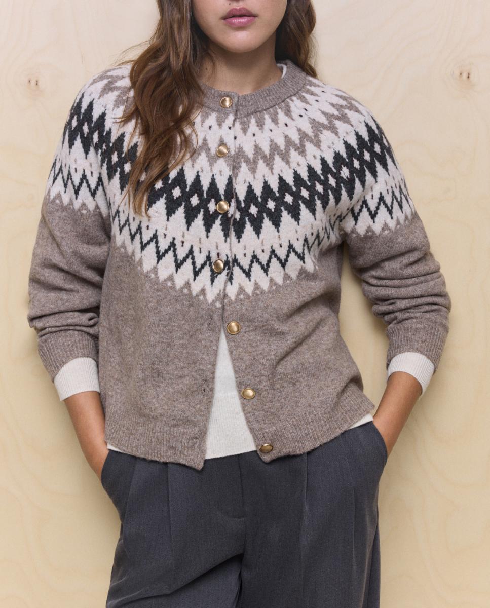 Imagen 0 de Chaqueta de mujer de punto con cenefa de jacquard