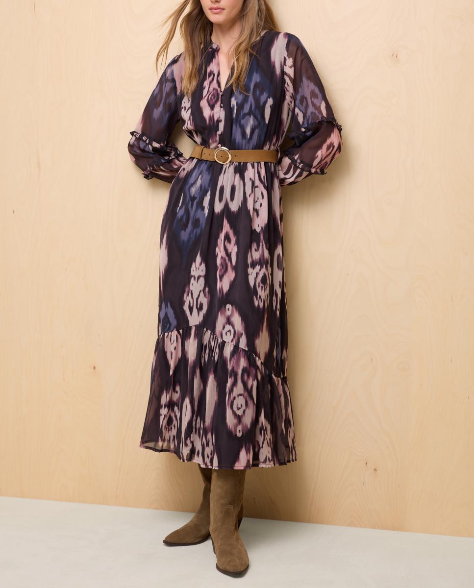 Imagen 0 de Vestido largo estampado con volantes