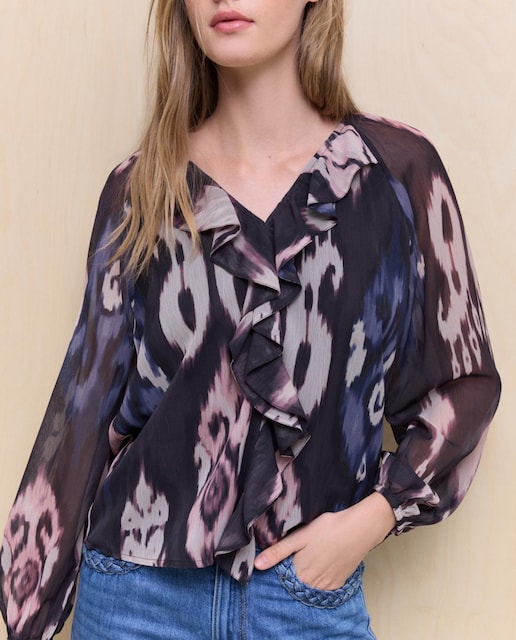 Imagen 0 de Blusa de mujer estampada con volantes