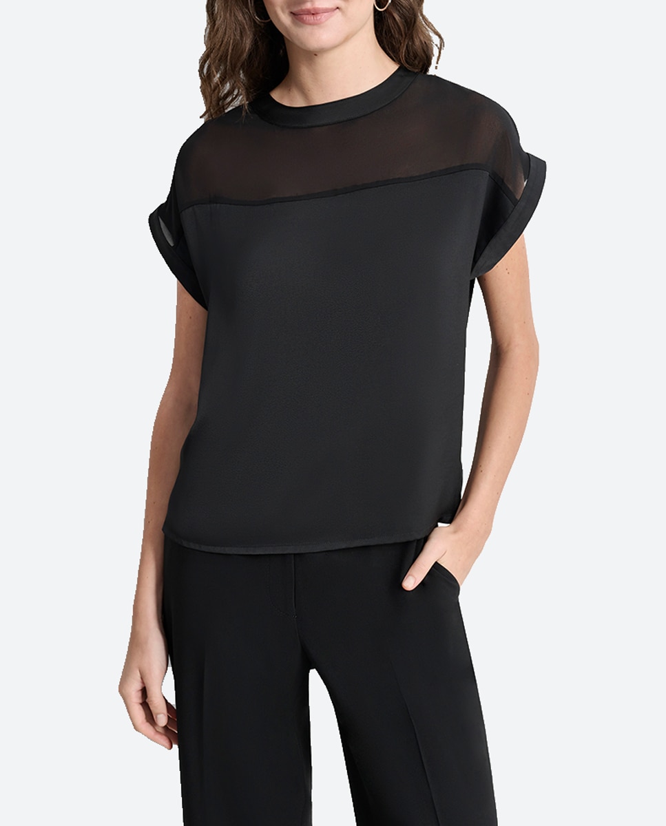 Imagen 0 de Top de mujer con cuello redondo y mangas cortas