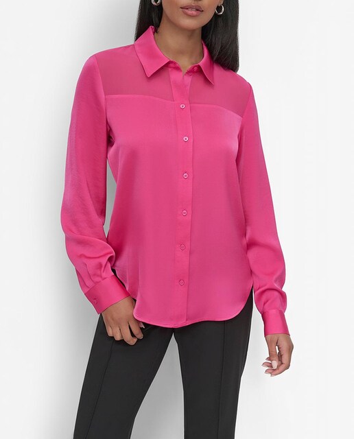 Imagen 0 de Blusa de mujer en tejido mixto con botones delanteros y mangas largas