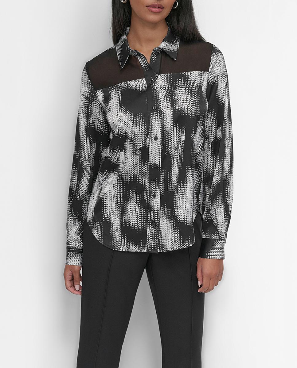 Imagen 0 de Blusa de mujer en tejido mixto con botones delanteros y mangas largas