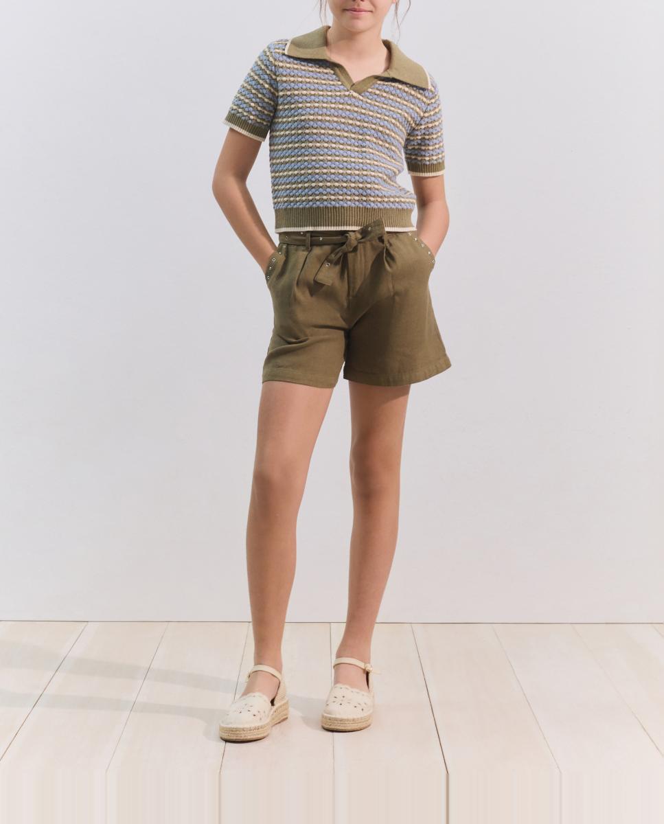 Imagen 0 de Bermuda lino cinturón tachas garment dyed de niña