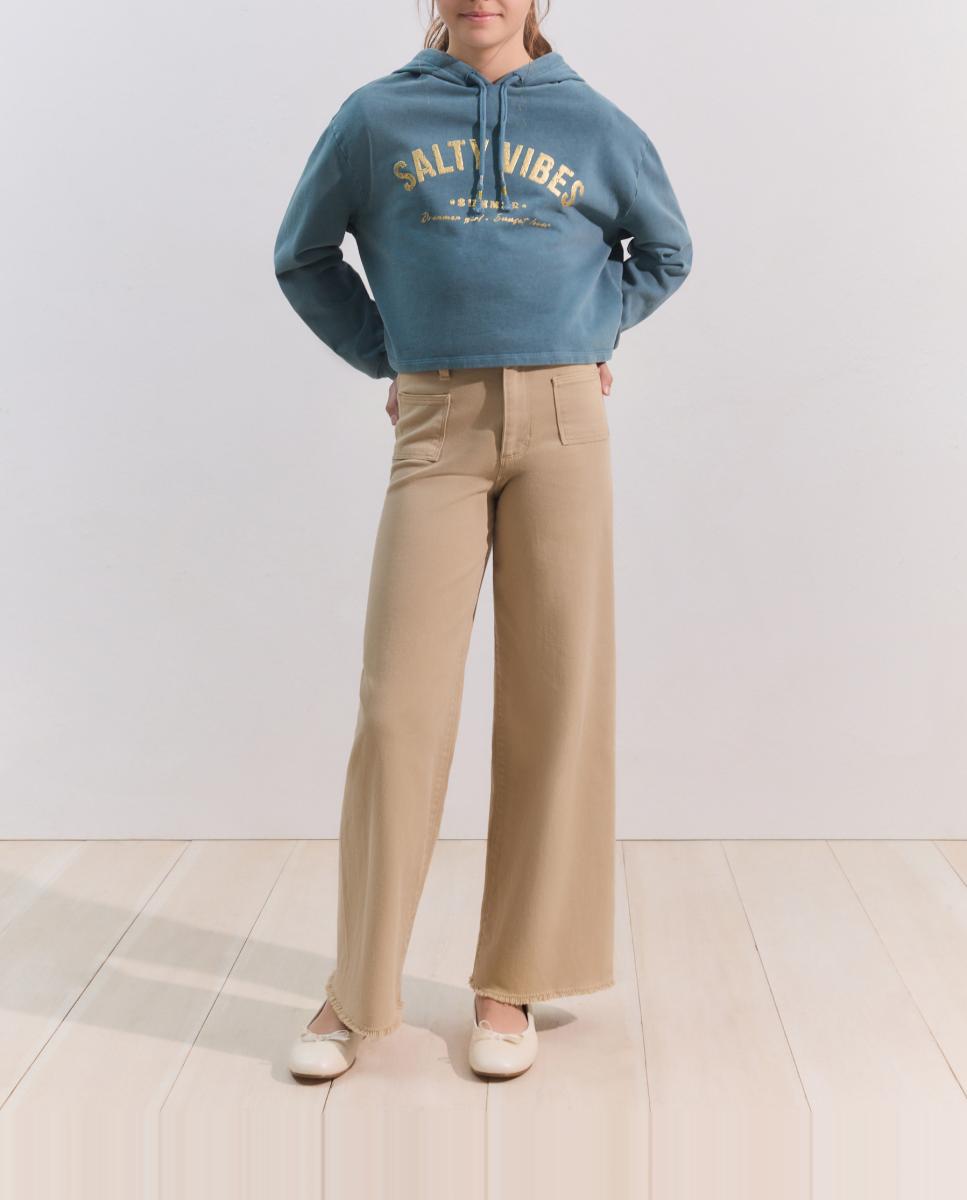 Imagen 0 de Sudadera crop con capucha y fantasía de niña