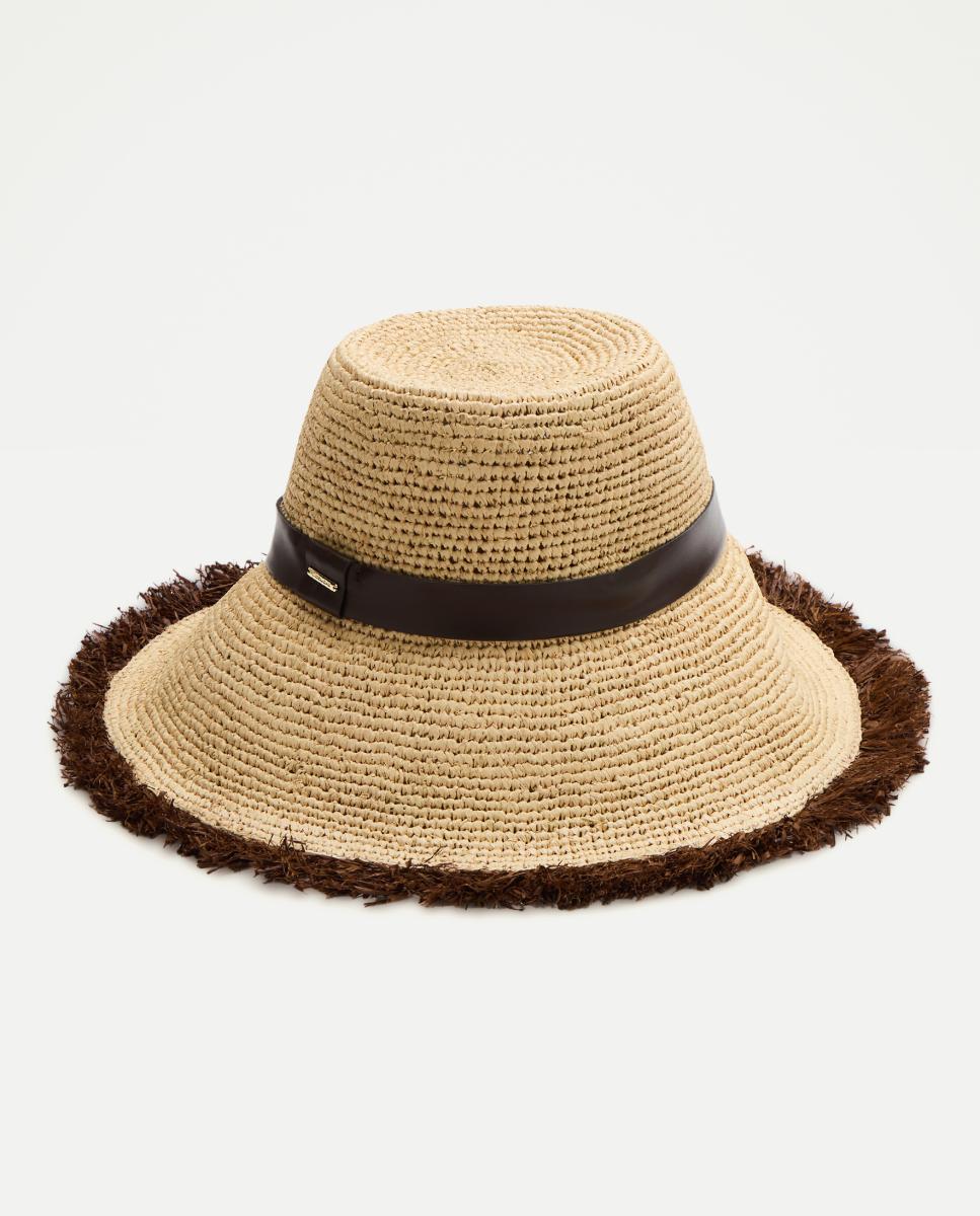 Imagen 0 de Gorro de paja con flecos y cinta a contraste