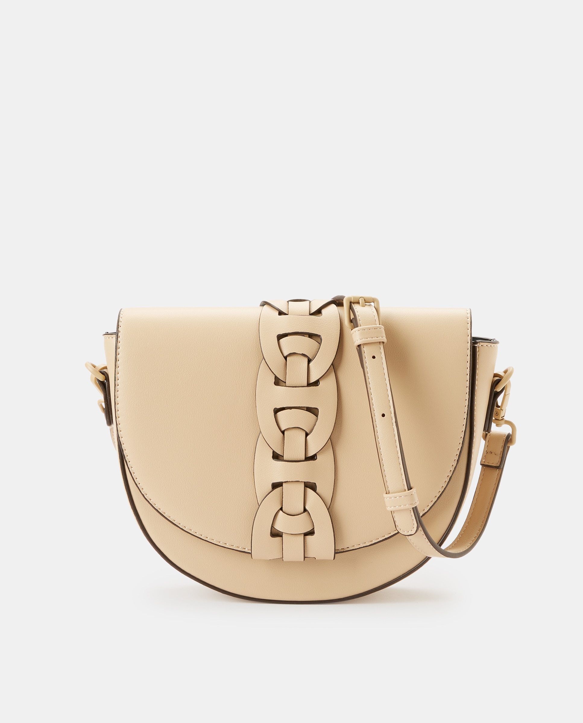 Imagen 0 de Bandolera pequeña en beige con trenzado frontal