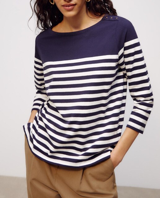 Imagen 0 de Camiseta de mujer cuello barco a rayas