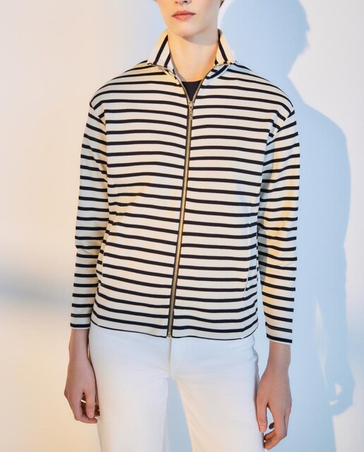 Imagen 0 de Sudadera de mujer con rayas y cierre cremallera