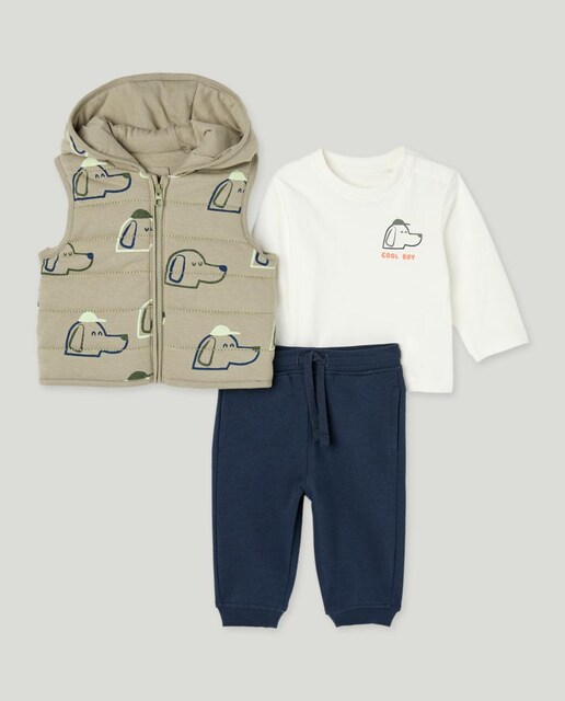 Imagen 0 de Conjunto 3 piezas largo chaleco estampado de bebé niño