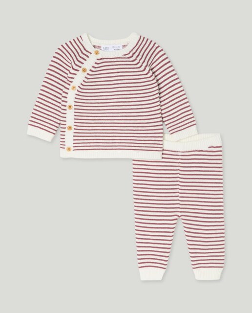 Imagen 0 de Conjunto tricot canalé rayas de bebés