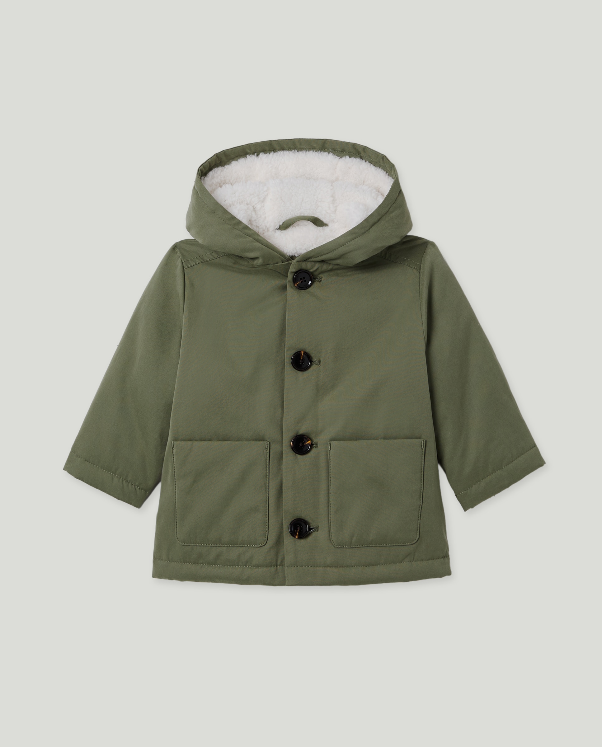 Imagen 0 de Parka de bebé engomada con capucha y forro de borrego