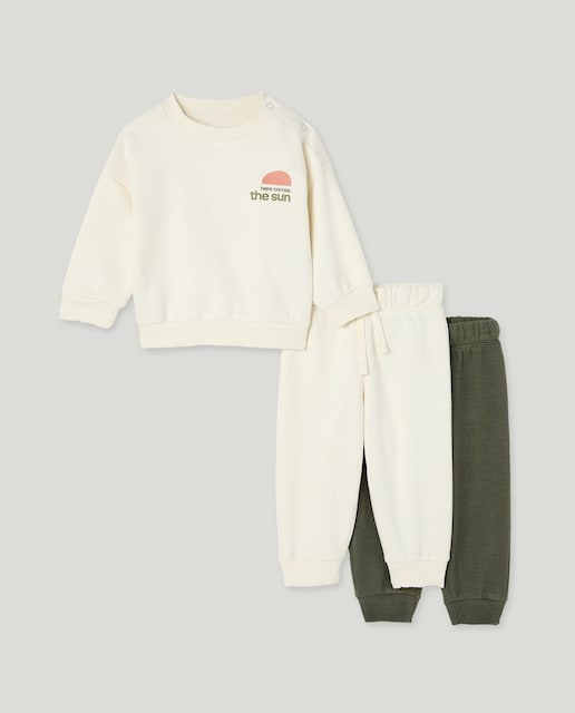 Imagen 0 de Conjunto de bebé sudadera cuello caja + 2 Pantalónes