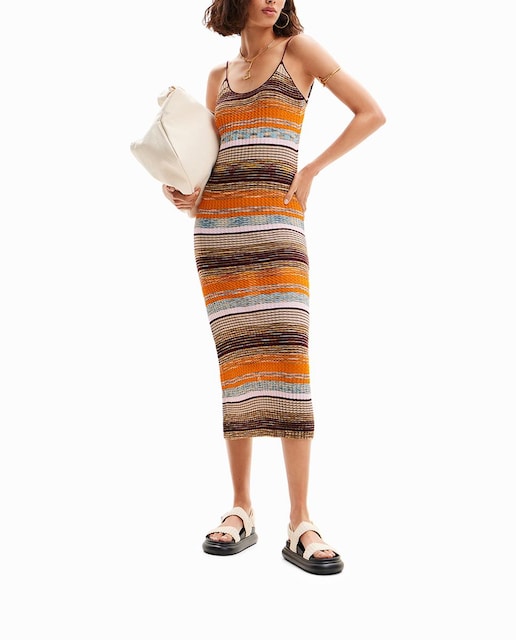 Imagen 0 de Vestido midi canalé rayas
