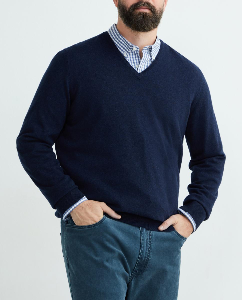 Imagen 0 de Jersey de lana de hombre de cashmere cuello pico tallas grandes