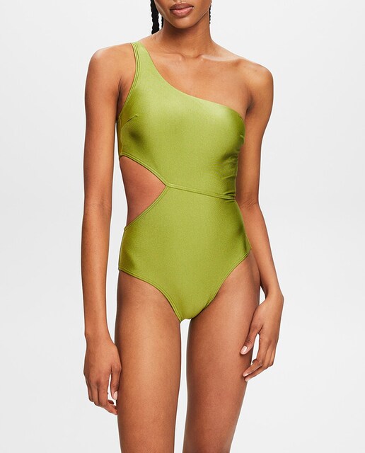Imagen 0 de Bañador asimétrico liso tejido brillante sin aro con relleno removible