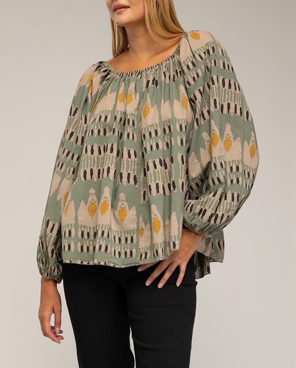 Imagen 0 de Top oversize de estampado étnico  con cuello elastico tipo barcode mujer