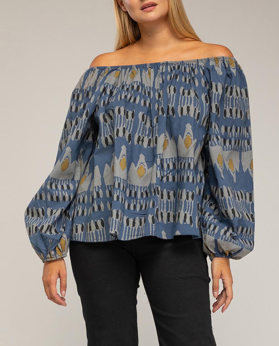 Imagen 0 de Top oversize de estampado étnico  con cuello elastico tipo barcode mujer