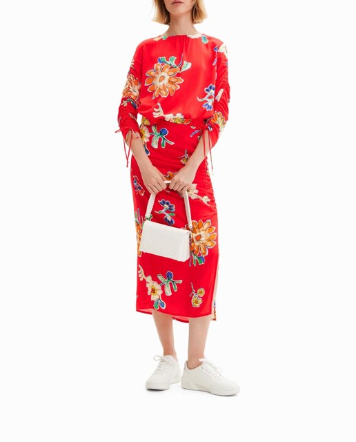 Imagen 0 de Falda midi fruncida de mujer