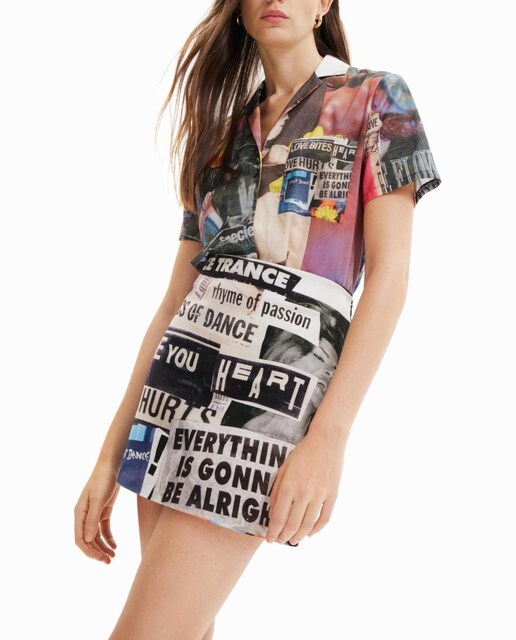 Imagen 0 de Minifalda slim periódico de mujer