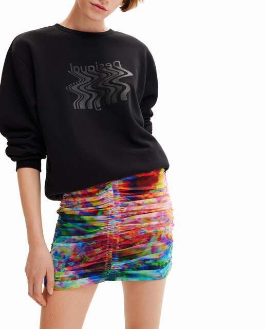 Imagen 0 de Minifalda fruncida tul floral de mujer