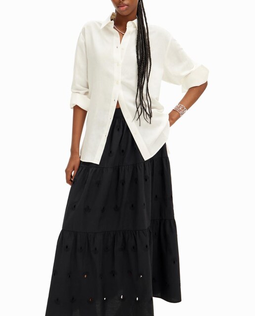 Imagen 0 de Falda midi bordado suizo de mujer