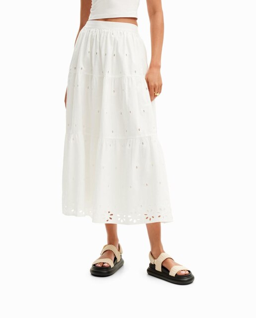 Imagen 0 de Falda midi bordado suizo de mujer