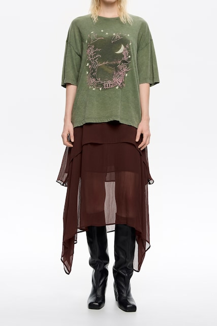 Imagen 0 de Falda fluida irregular marrón de mujer