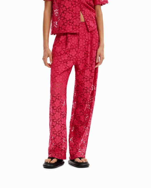 Imagen 0 de Pantalón sastre encaje floral de mujer