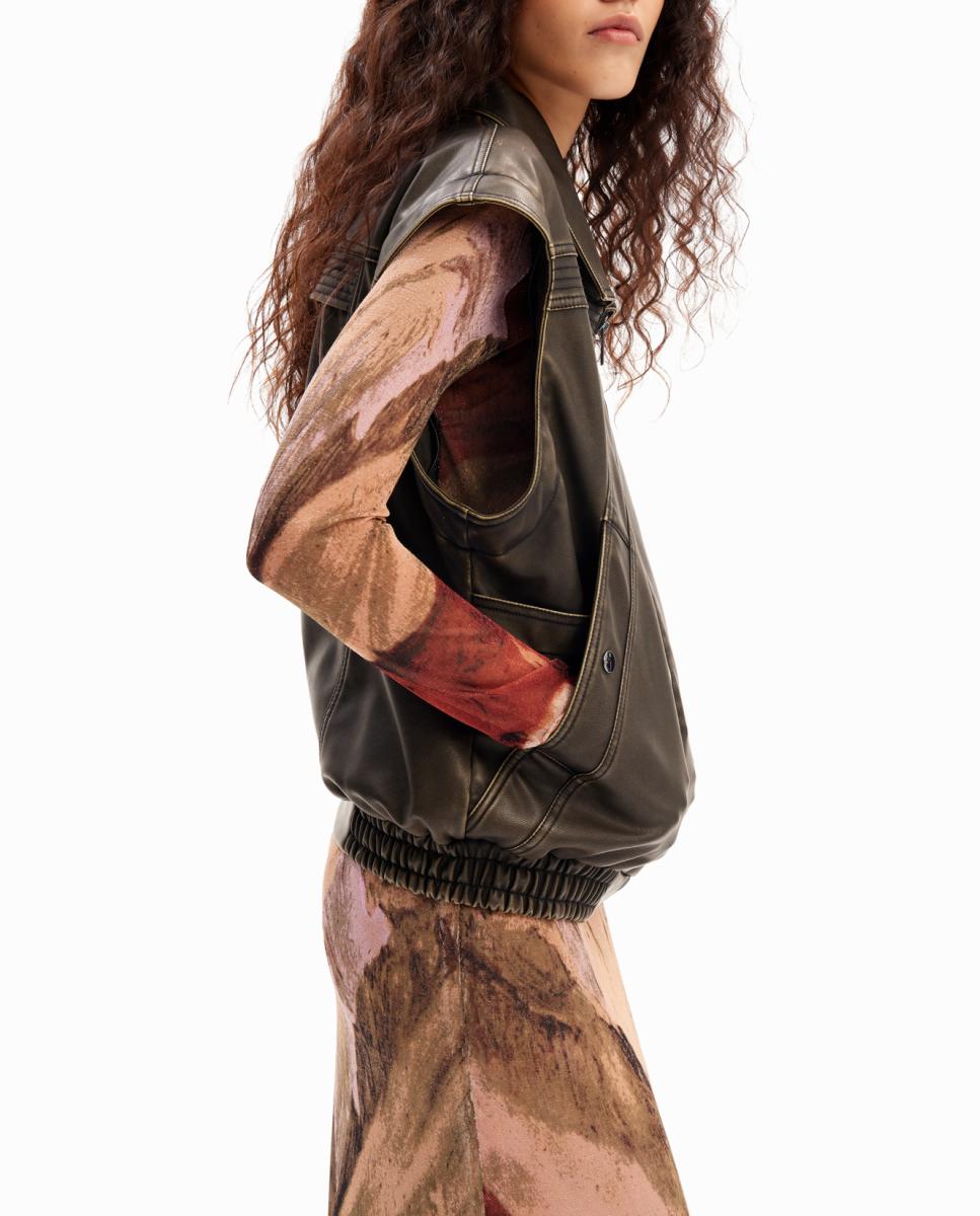 Imagen 0 de Chaqueta efecto piel mangas desmontables de mujer