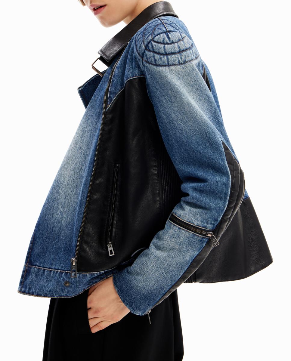 Imagen 0 de Chaqueta biker denim híbrida de mujer