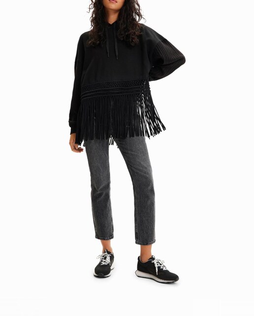 Imagen 0 de Sudadera oversize capucha flecos de mujer