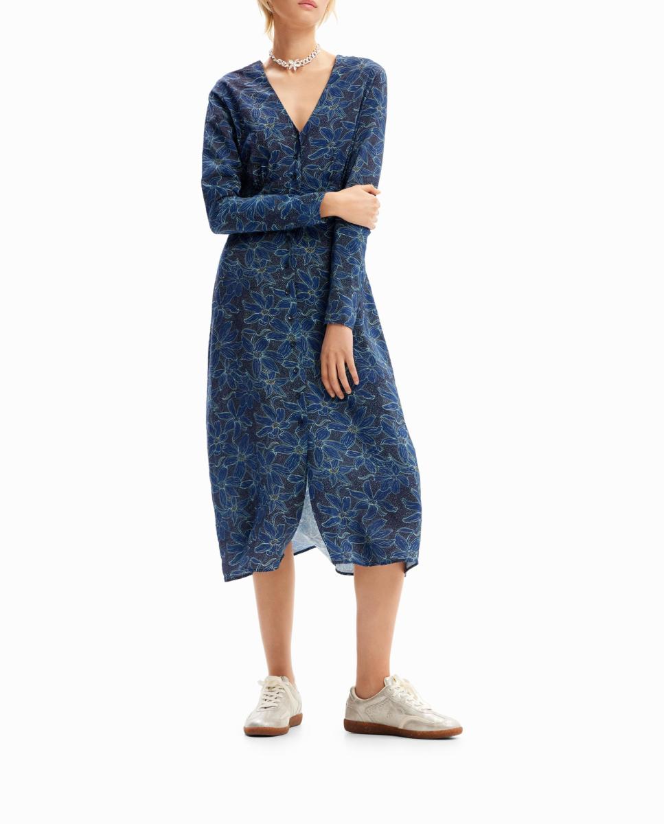 Imagen 0 de Vestido midi camisero flores de mujer