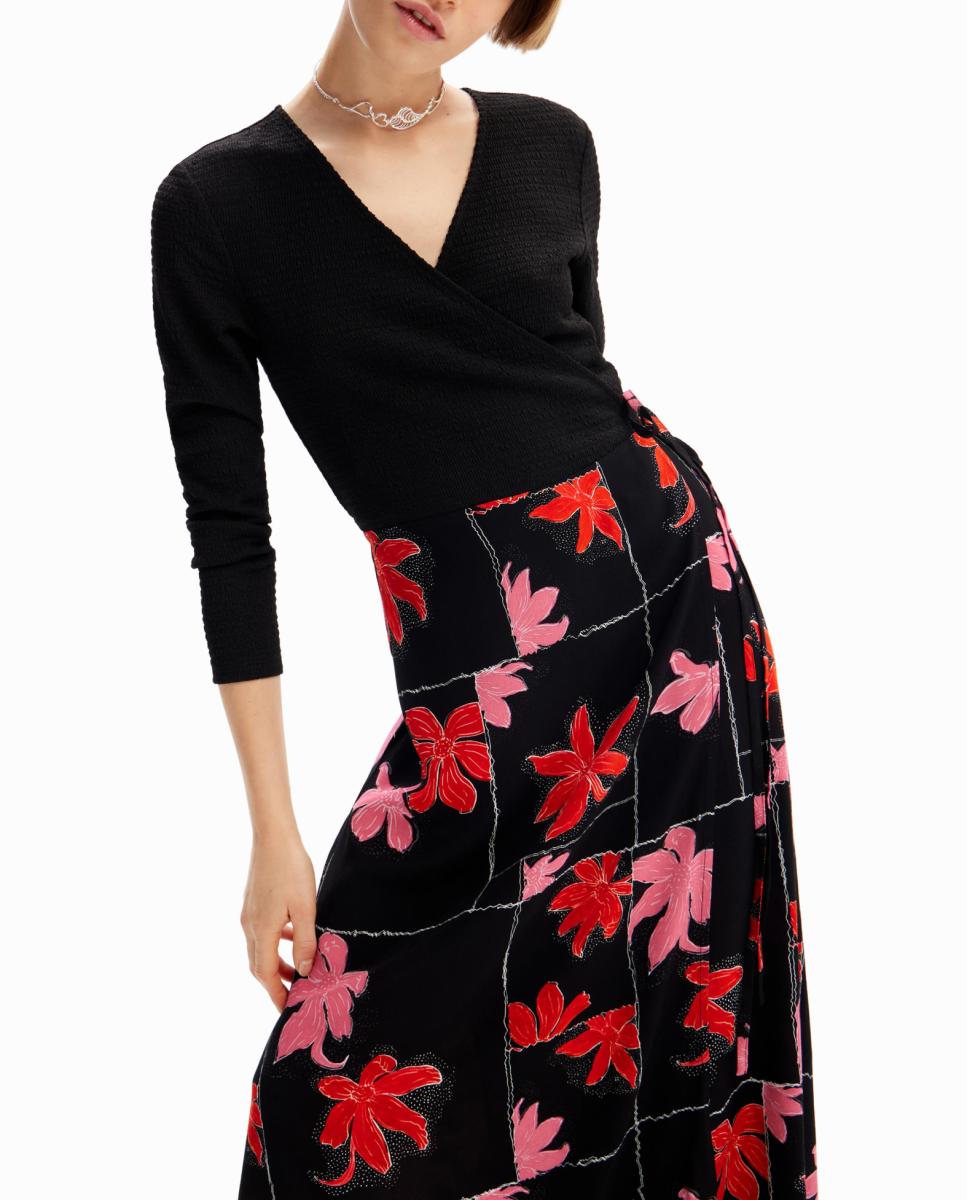 Imagen 0 de Vestido midi cruzado flores de mujer