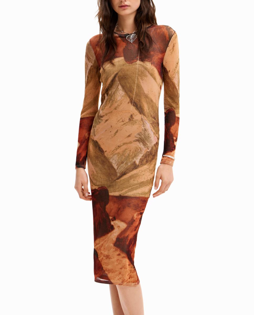 Imagen 0 de Vestido midi punto paisaje de mujer
